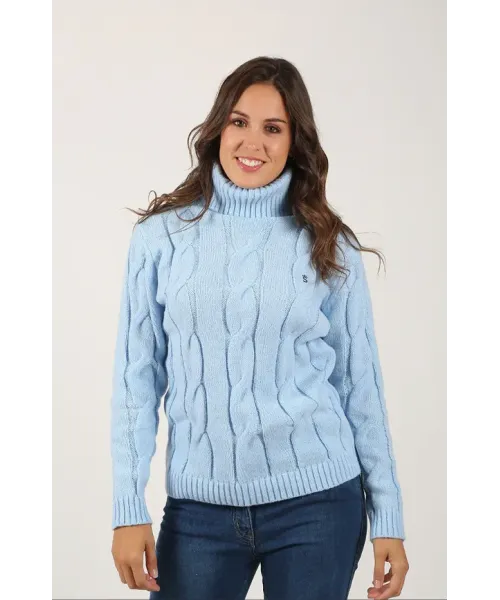 JERSEY CELESTE OCHOS CUELLO ALTO SOLERA MUJER