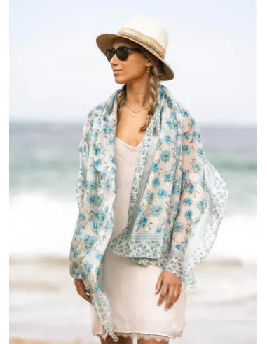 FOULARD MARGARITAS CELESTE COLORES DE OTOÑO