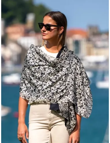 FOULARD DOBLE SEDA NEGRO COLORES DE OTOÑO