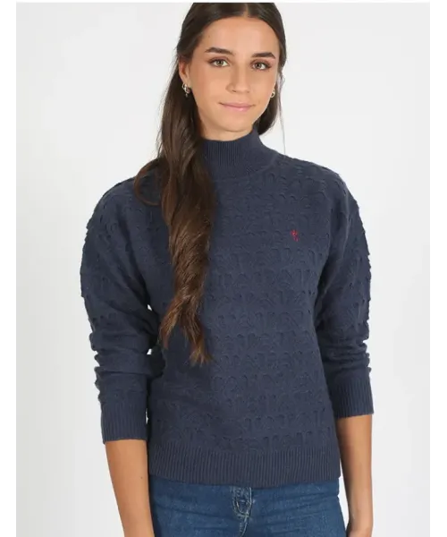 JERSEY AZUL CUELLO ALTO SOLERA MUJER