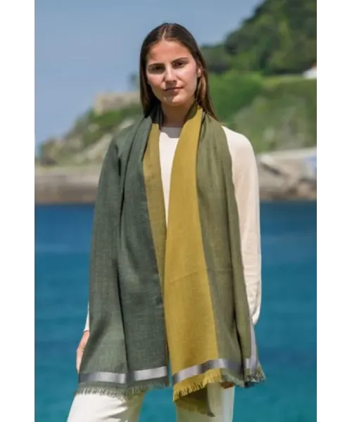 FOULARD LANA Y SEDA VERDE COLORES DE OTOÑO