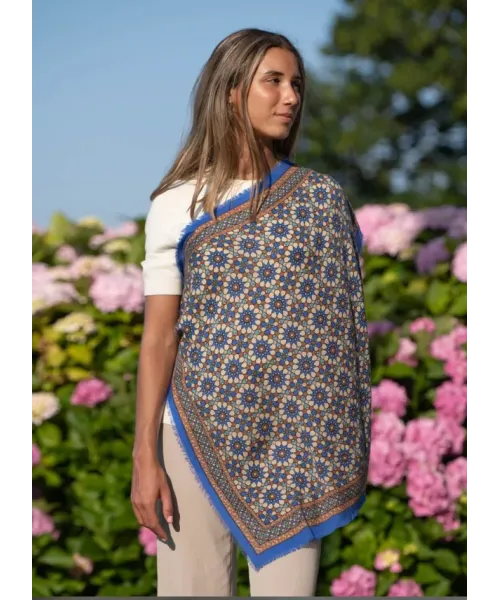 PAÑUELO SEDA Y LANA  AZULON COLORES DE OTOÑO 2