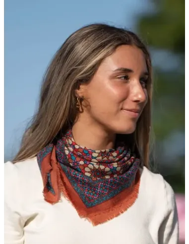 PAÑUELO DE SEDA Y LANA TEJA COLORES DE OTOÑO