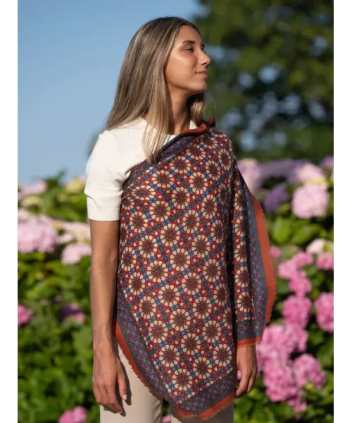 PAÑUELO DE SEDA Y LANA TEJA COLORES DE OTOÑO 2