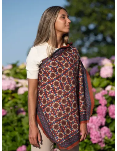 PAÑUELO DE SEDA Y LANA TEJA COLORES DE OTOÑO