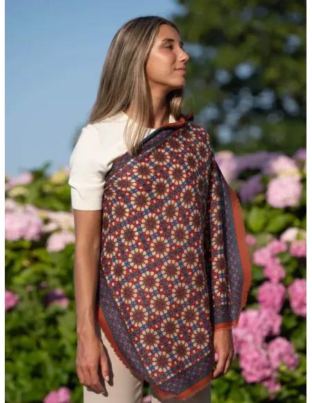 PAÑUELO DE SEDA Y LANA TEJA COLORES DE OTOÑO