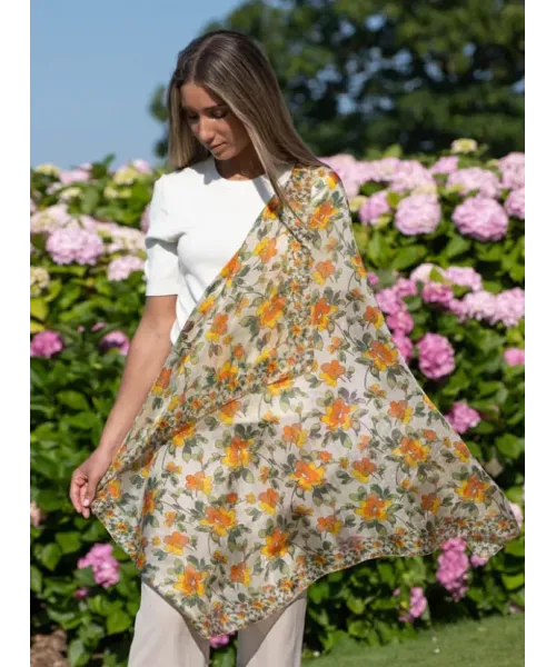 PAÑUELO SEDA FLORES NARANJAS COLORES DE OTOÑO 2