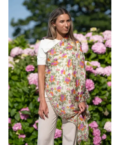 PAÑUELO DE SEDA FLORES ROSAS COLORES DE OTOÑO