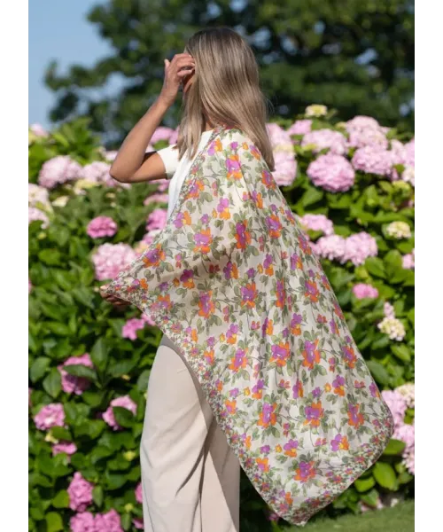 PAÑUELO DE SEDA FLORES ROSAS COLORES DE OTOÑO 2