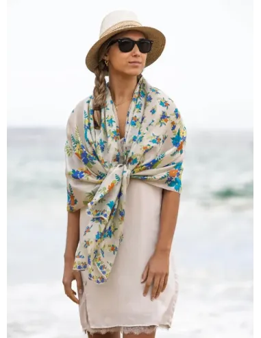 FOULARD SEDA BICOLOR AZUL COLORES DE OTOÑO