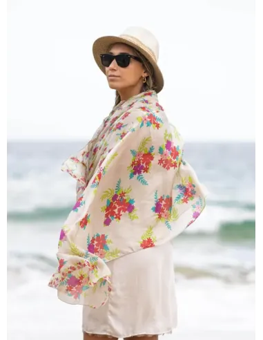 FOULARD SEDA BICOLOR FLORES ROJAS COLORES DE OTOÑO