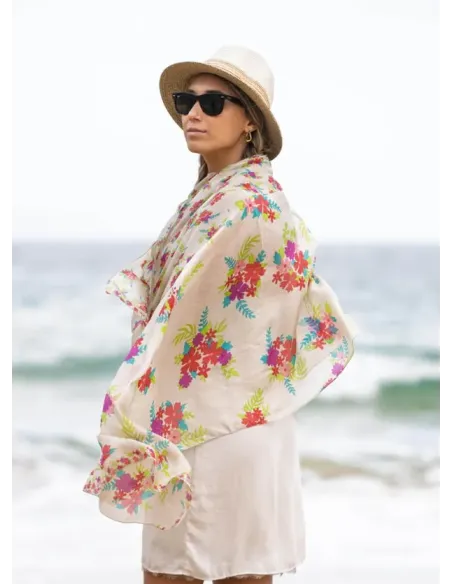 FOULARD SEDA BICOLOR FLORES ROJAS COLORES DE OTOÑO