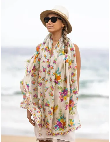 FOULARD SEDA BICOLOR FLORES ROSAS COLORES DE OTOÑO