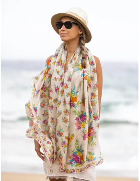 FOULARD SEDA BICOLOR FLORES ROSAS COLORES DE OTOÑO