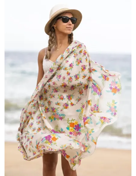 FOULARD SEDA BICOLOR FLORES ROSAS COLORES DE OTOÑO