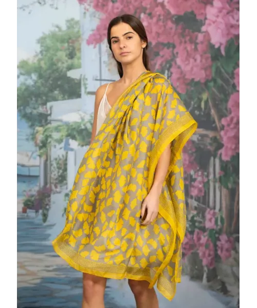 FOULARD SEDA HOJAS AMARILLO COLORES DE OTOÑO