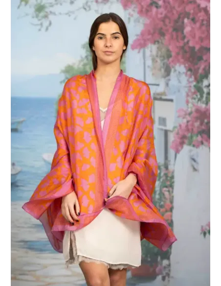 FOULARD SEDA HOJAS CORAL COLORES DE OTOÑO
