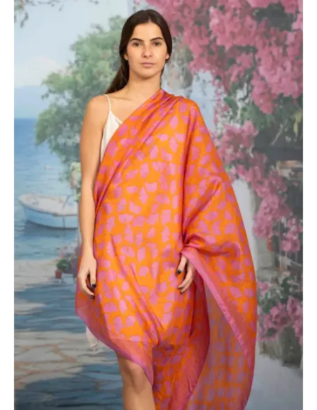 FOULARD SEDA HOJAS CORAL COLORES DE OTOÑO