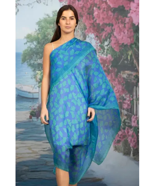 FOULARD SEDA HOJAS AZUL COLORES DE OTOÑO 2