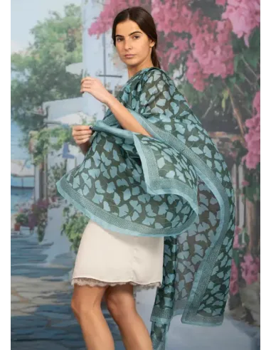 FOULARD SEDA HOJAS CELESTE COLORES DE OTOÑO