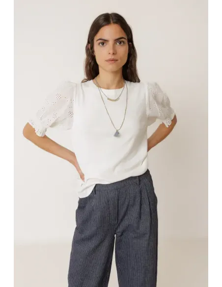 CAMISETA BLANCA MANGAS GLOBO INDI&COLD