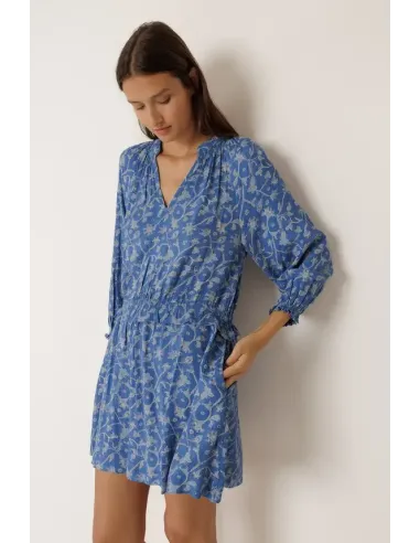 VESTIDO ESTAMPADO AZUL MANGA LARGA INDI&COLD
