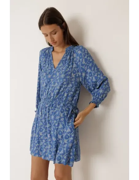 VESTIDO ESTAMPADO AZUL MANGA LARGA INDI&COLD