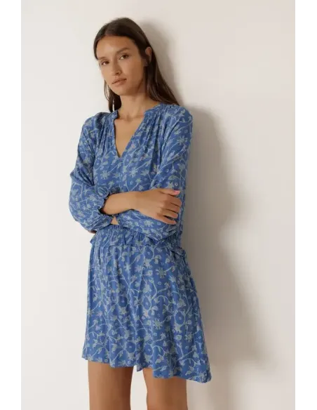 VESTIDO ESTAMPADO AZUL MANGA LARGA INDI&COLD