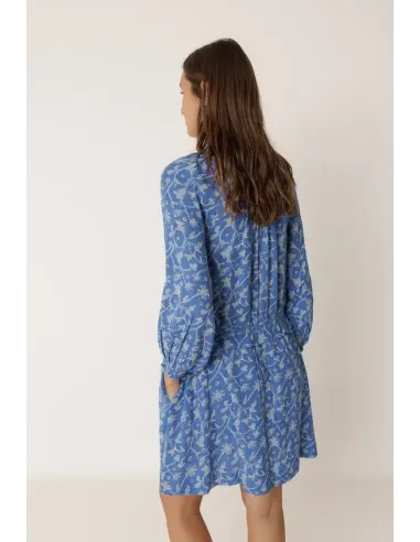 VESTIDO ESTAMPADO AZUL MANGA LARGA INDI&COLD