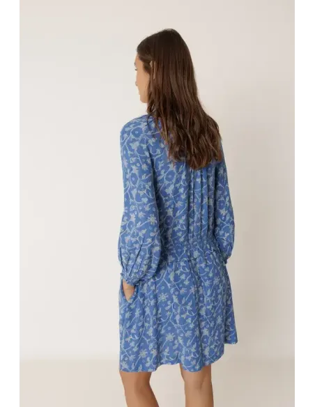 VESTIDO ESTAMPADO AZUL MANGA LARGA INDI&COLD