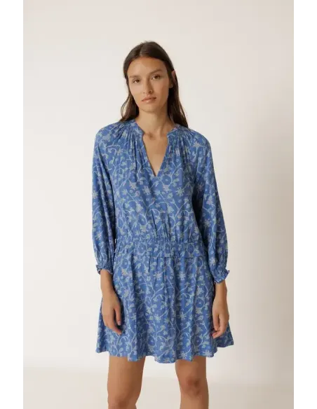 VESTIDO ESTAMPADO AZUL MANGA LARGA INDI&COLD