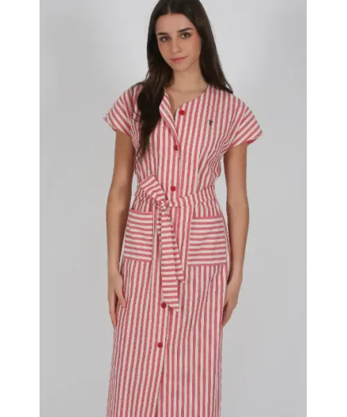 VESTIDO RAYAS ROJAS SOLERA MUJER