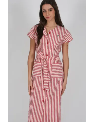 VESTIDO RAYAS ROJAS SOLERA MUJER