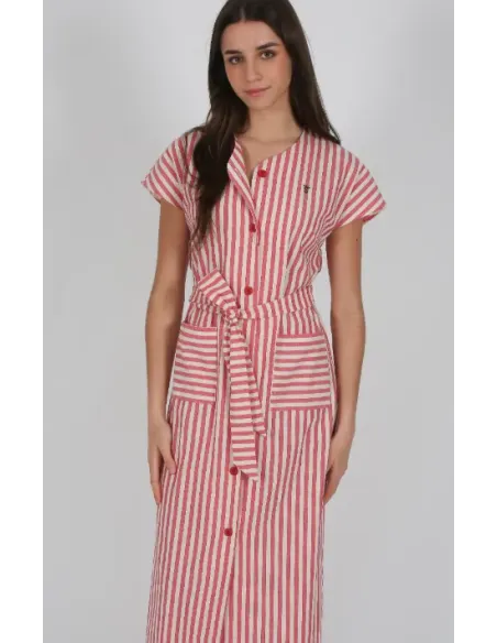 VESTIDO RAYAS ROJAS SOLERA MUJER