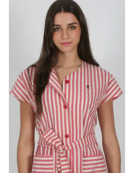 VESTIDO RAYAS ROJAS SOLERA MUJER