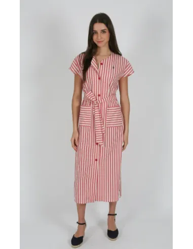 VESTIDO RAYAS ROJAS SOLERA MUJER
