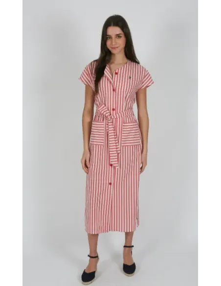 VESTIDO RAYAS ROJAS SOLERA MUJER