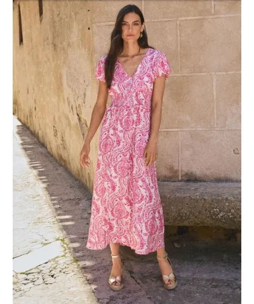 VESTIDO ESTAMPADO FUCSIA GALA POLIN ET MOI