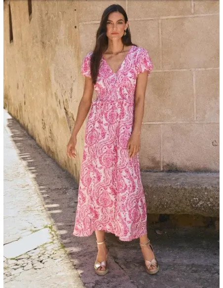 VESTIDO ESTAMPADO FUCSIA GALA POLIN ET MOI