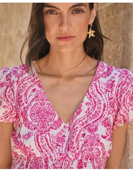 VESTIDO ESTAMPADO FUCSIA GALA POLIN ET MOI