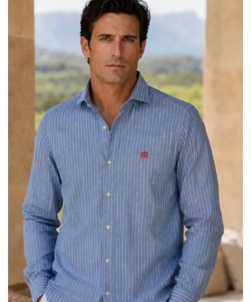 CAMISA LINO RAYAS AZUL MONTEPICAZA HOMBRE