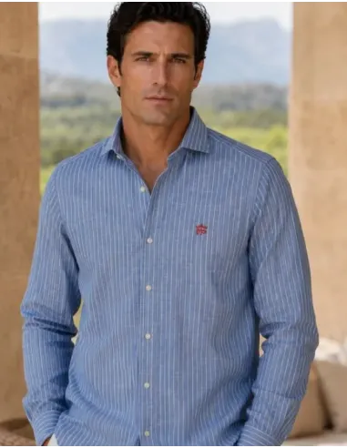 CAMISA LINO RAYAS AZUL MONTEPICAZA HOMBRE