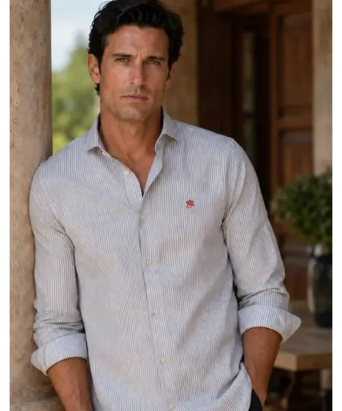 CAMISA LINO RAYAS GRISES MONTEPICAZA HOMBRE