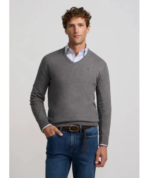JERSEY CUELLO PICO GRIS SILBON HOMBRE