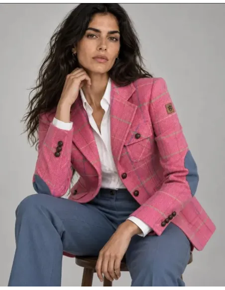 AMERICANA CUADROS ROSA  MONTEPICAZA MUJER