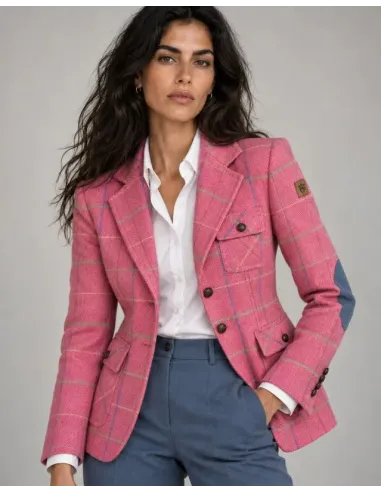 AMERICANA CUADROS ROSA  MONTEPICAZA MUJER