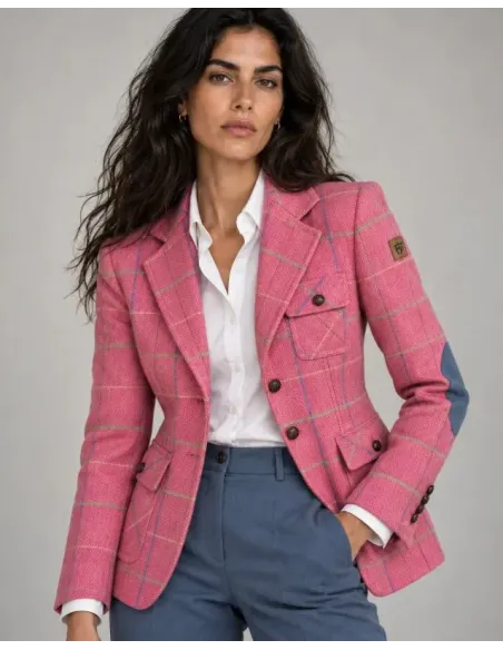 AMERICANA CUADROS ROSA  MONTEPICAZA MUJER