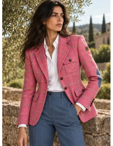 AMERICANA CUADROS ROSA  MONTEPICAZA MUJER